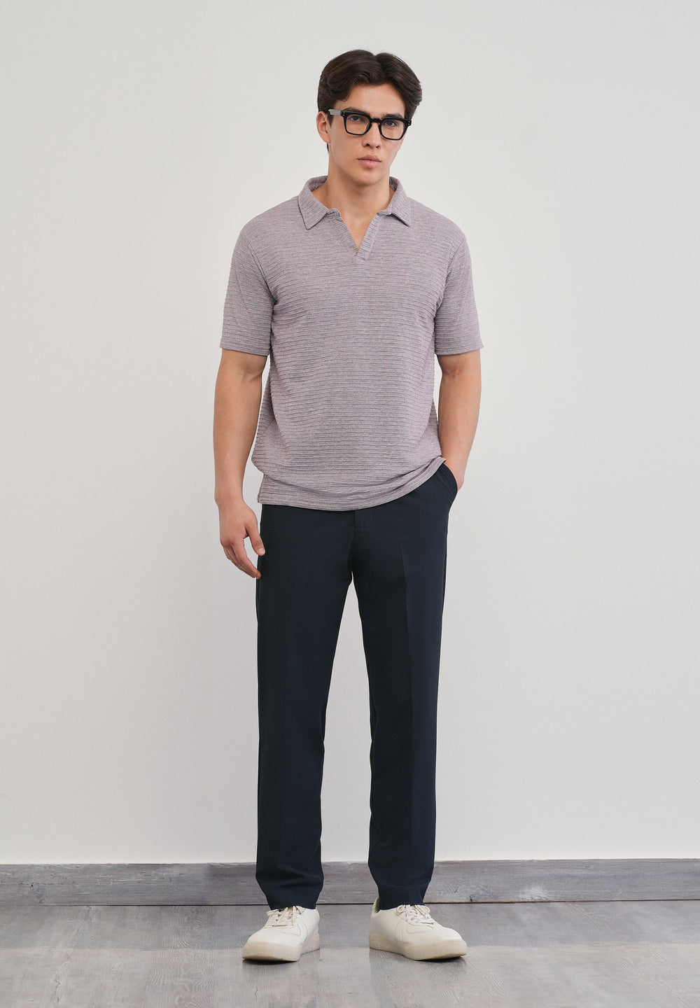 Navy Semi-Elastic Slim Fit Trouser