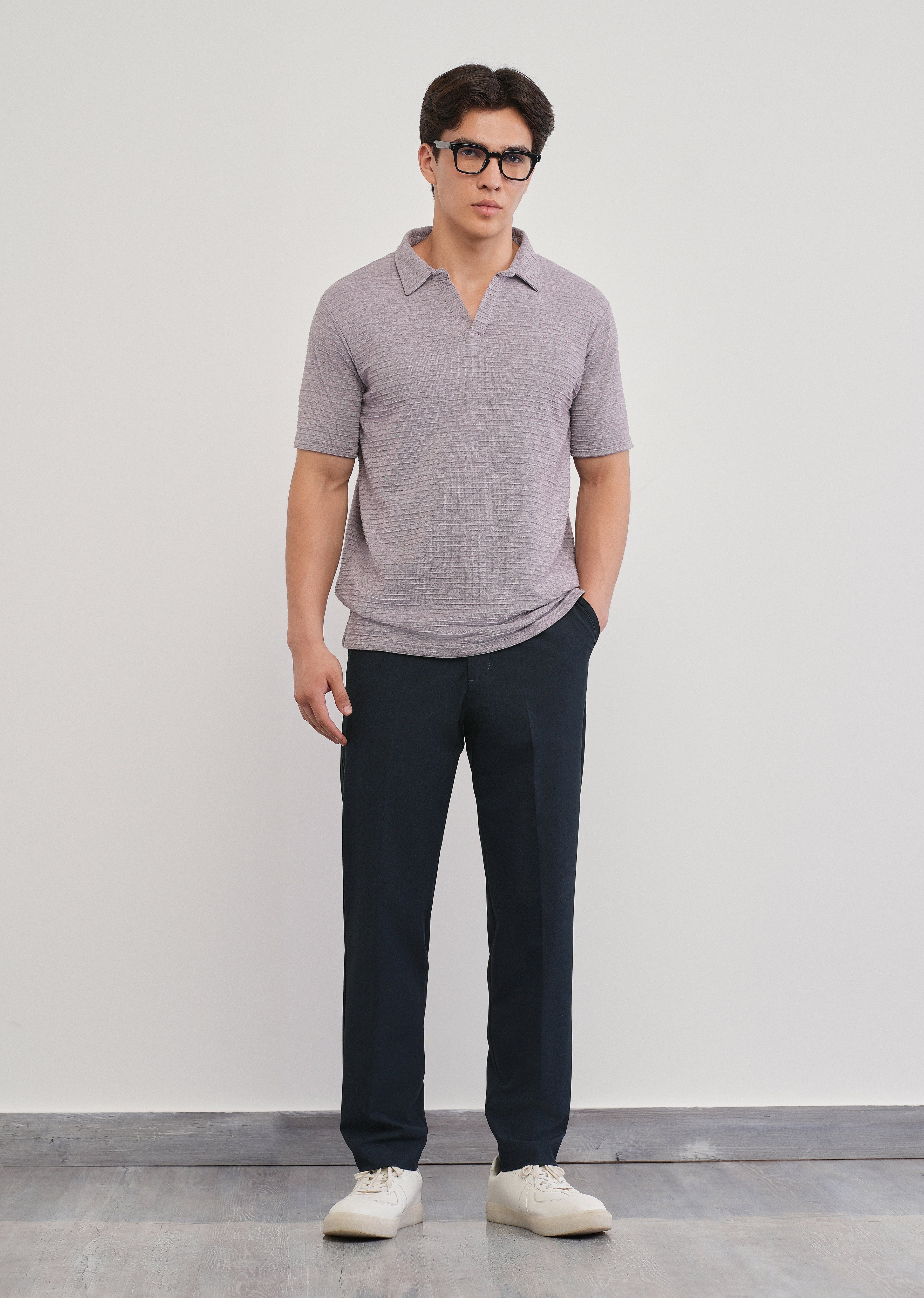 Navy Semi-Elastic Slim Fit Trouser