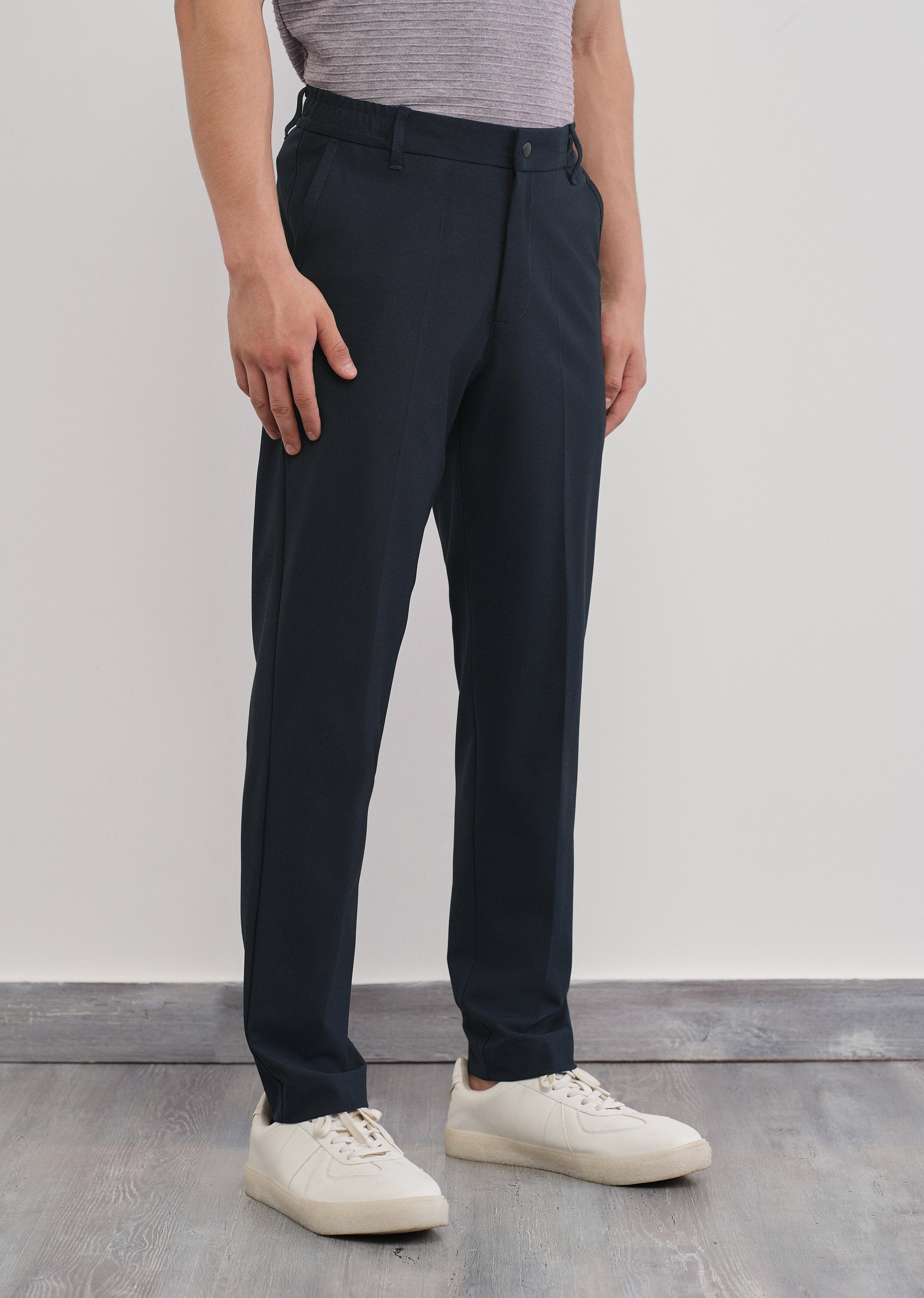 Navy Semi-Elastic Slim Fit Trouser