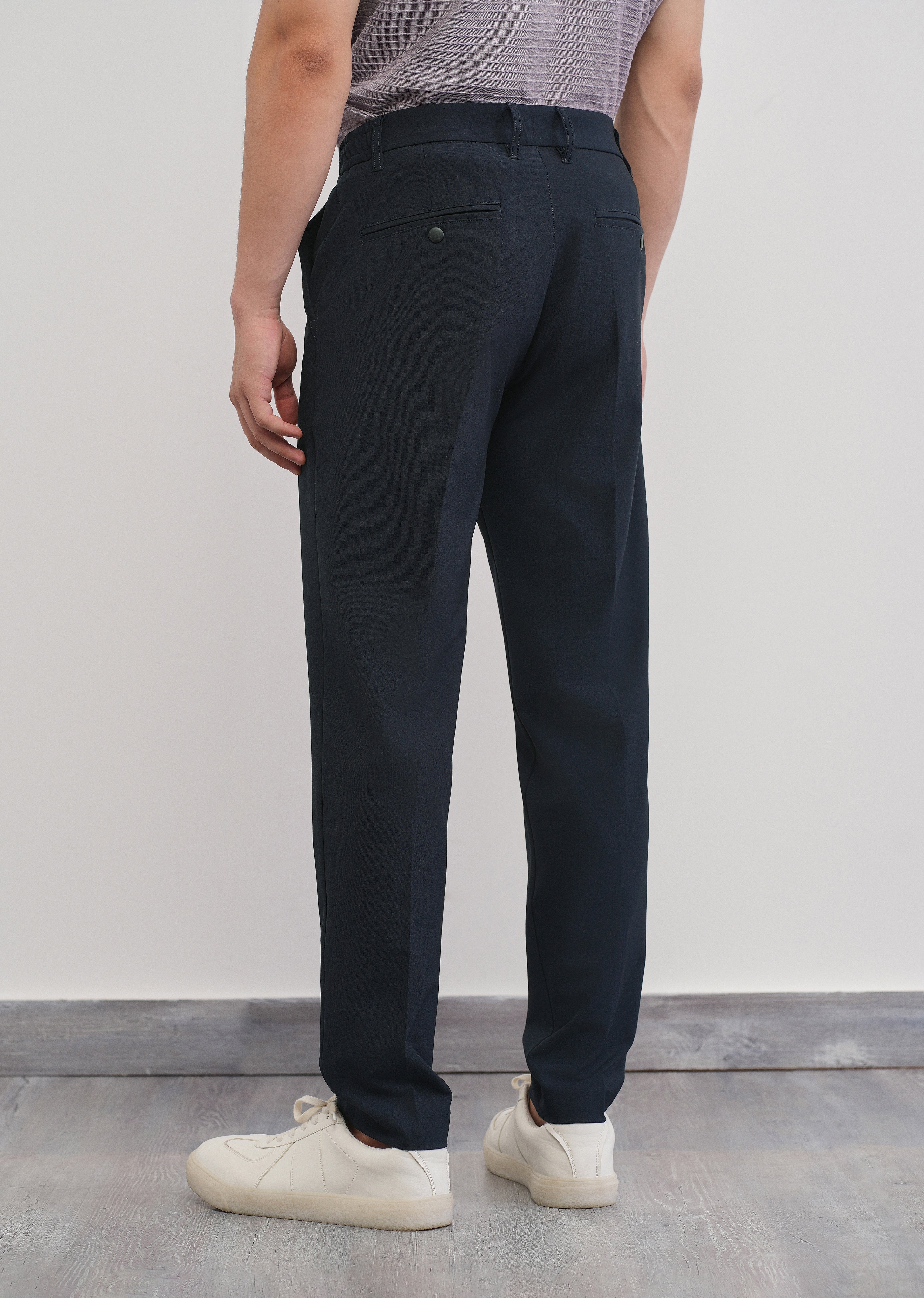 Navy Semi-Elastic Slim Fit Trouser