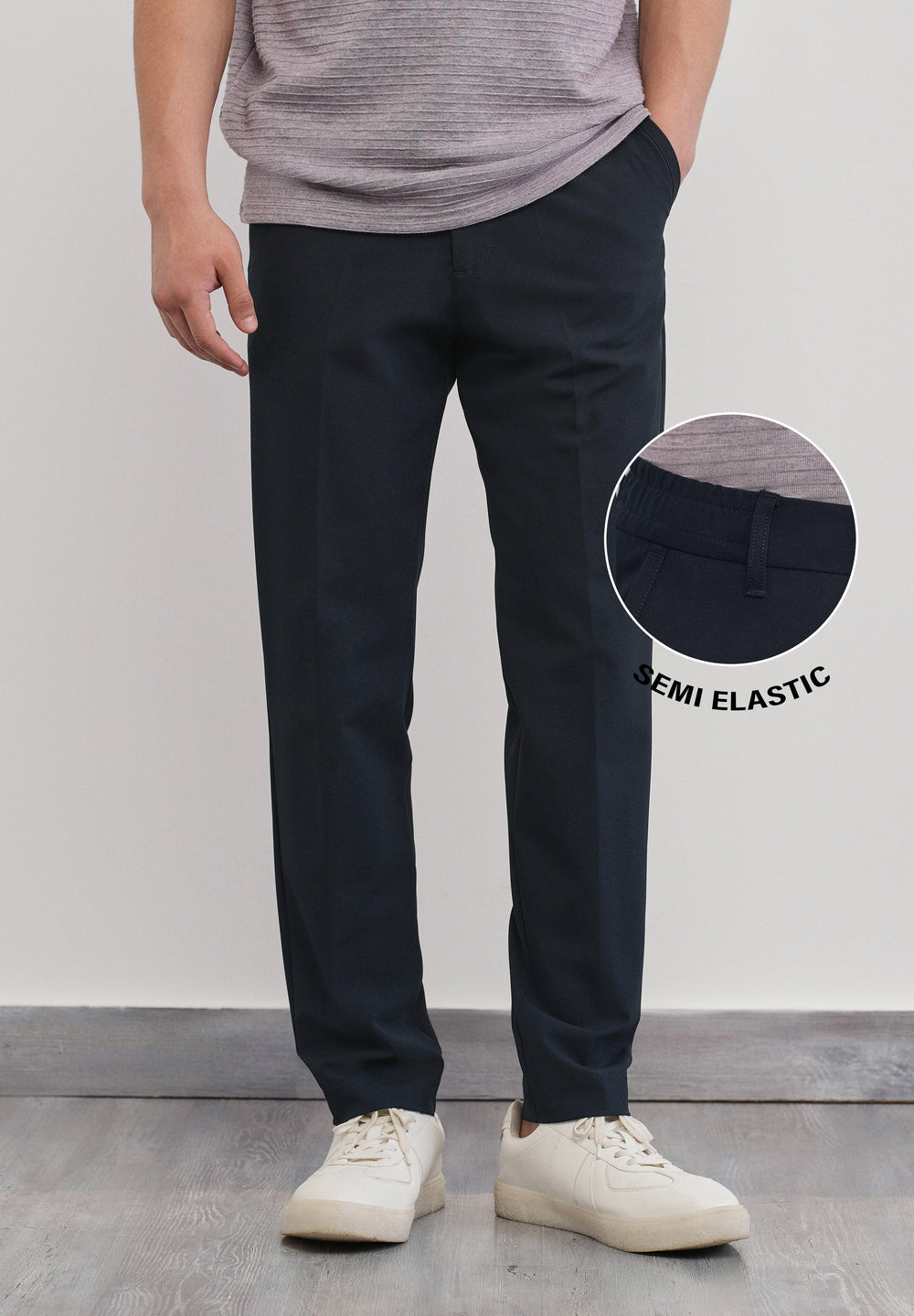 Navy Semi-Elastic Slim Fit Trouser