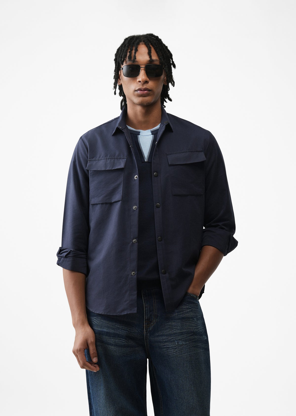 Navy Suede-Touch Utility Shacket