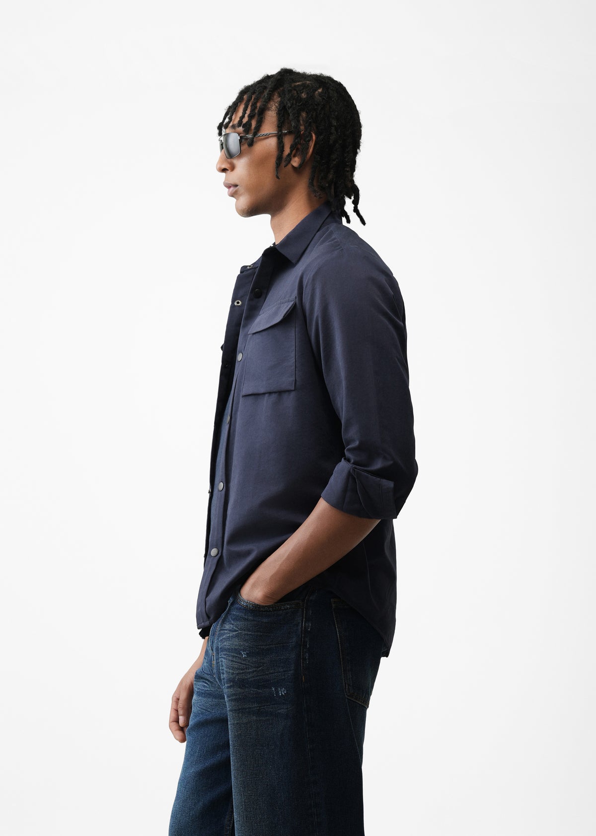 Navy Suede-Touch Utility Shacket