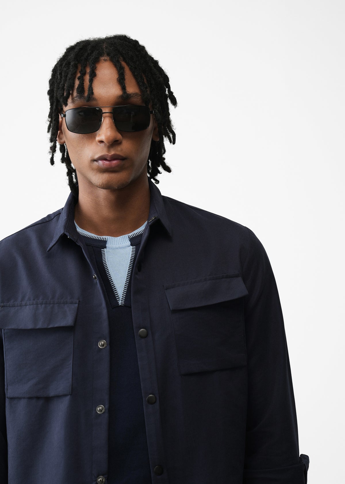 Navy Suede-Touch Utility Shacket