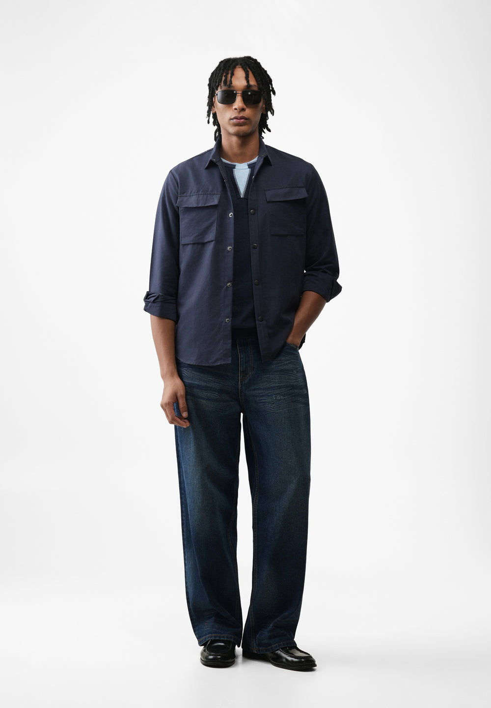 Navy Suede-Touch Utility Shacket