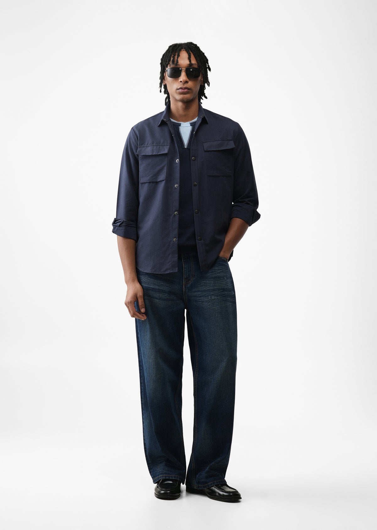 Navy Suede-Touch Utility Shacket
