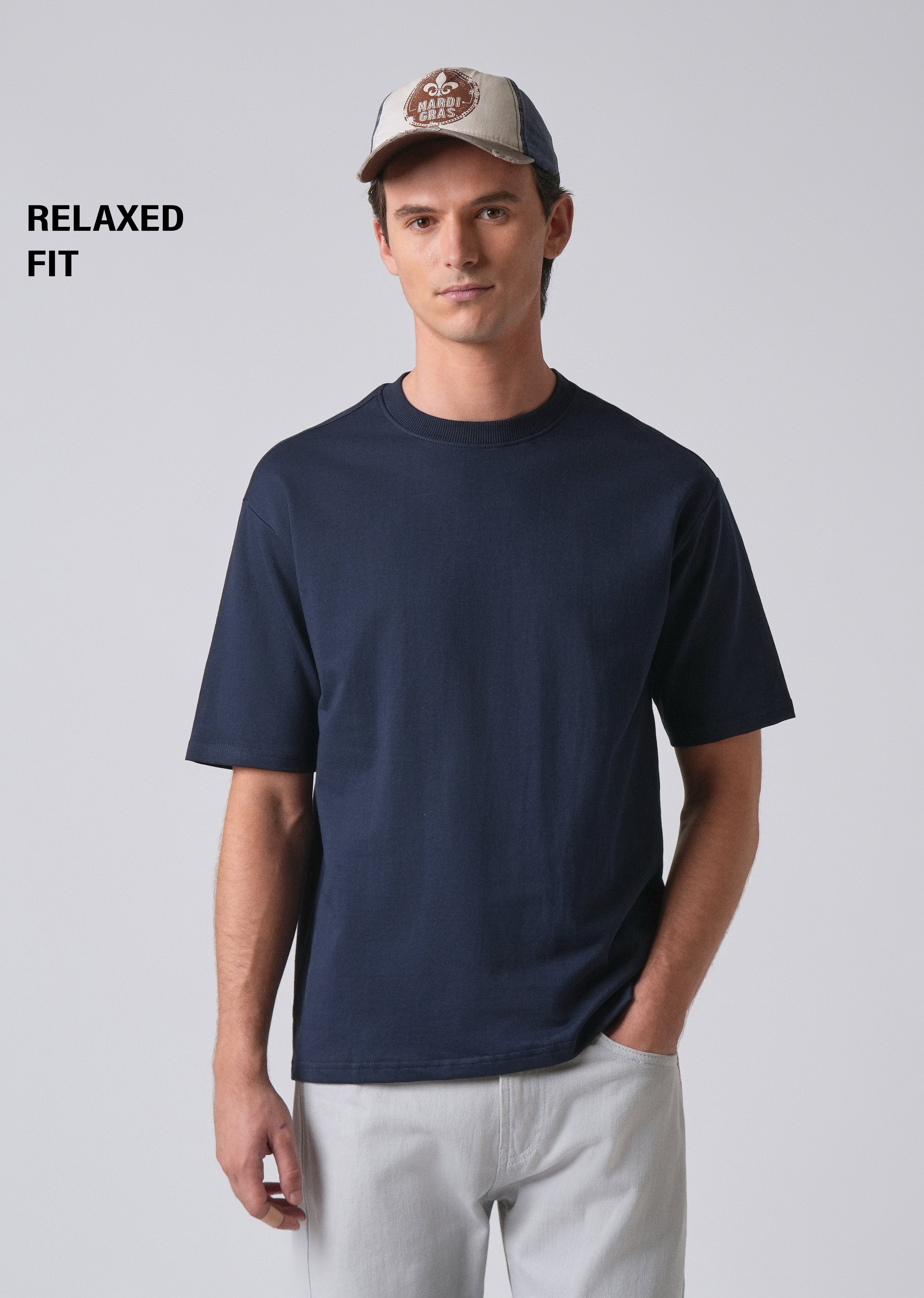 Navy Blue Basic Relaxed Fit T-shirt
