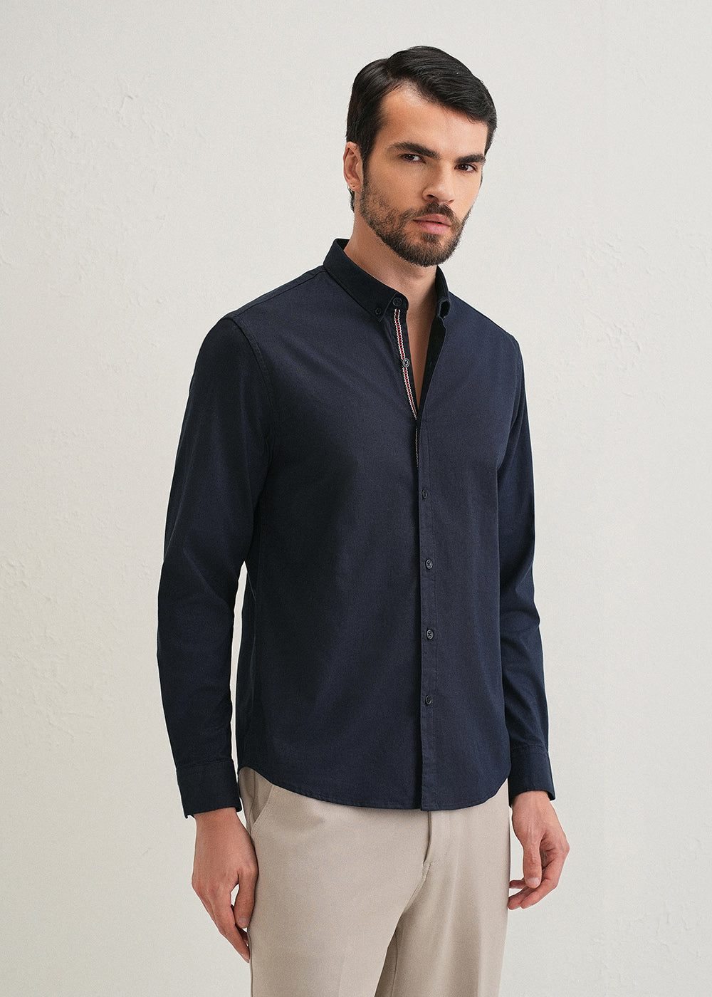 Navy Blue Contrast Placket Shirt