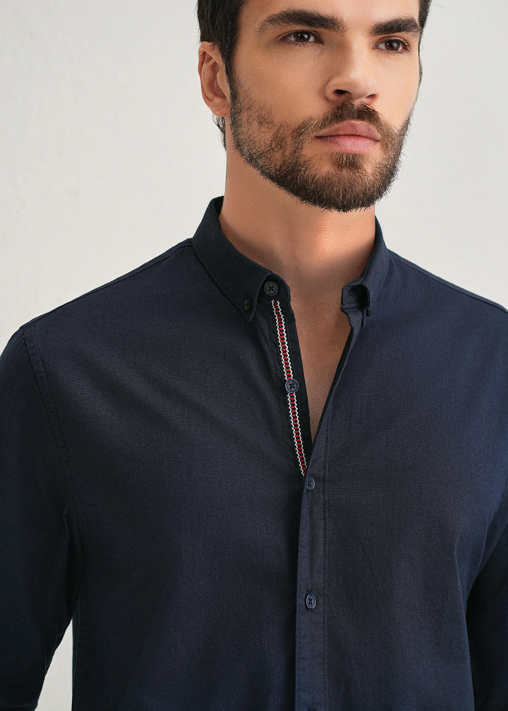 Navy Blue Contrast Placket Shirt