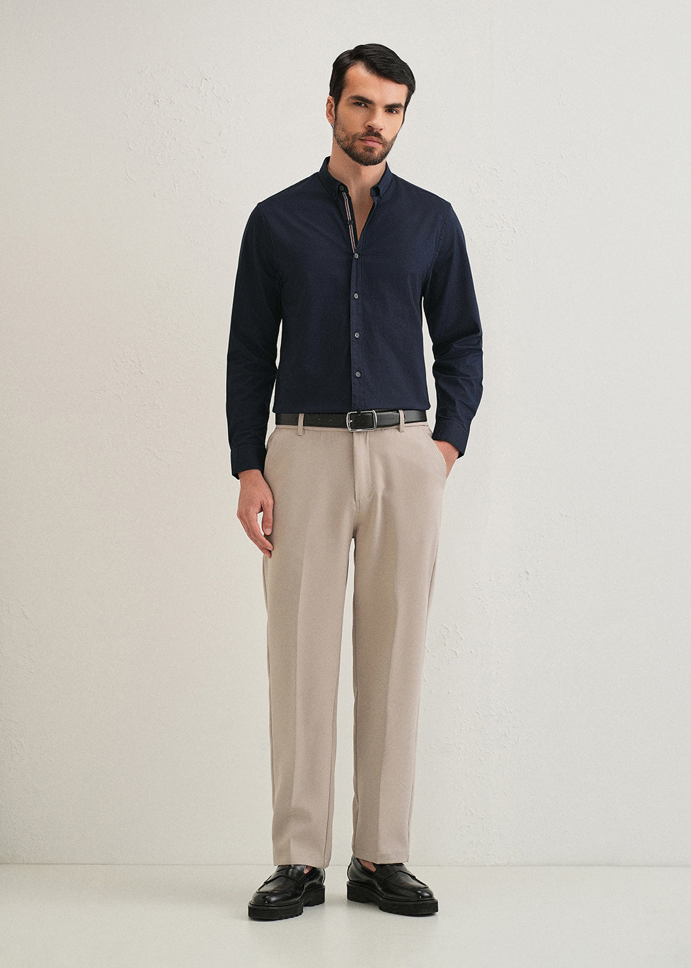 Navy Blue Contrast Placket Shirt