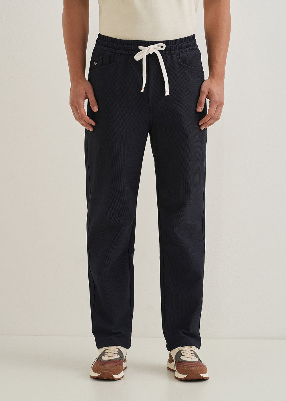 Navy Blue Straight Fit Corduroy Pants