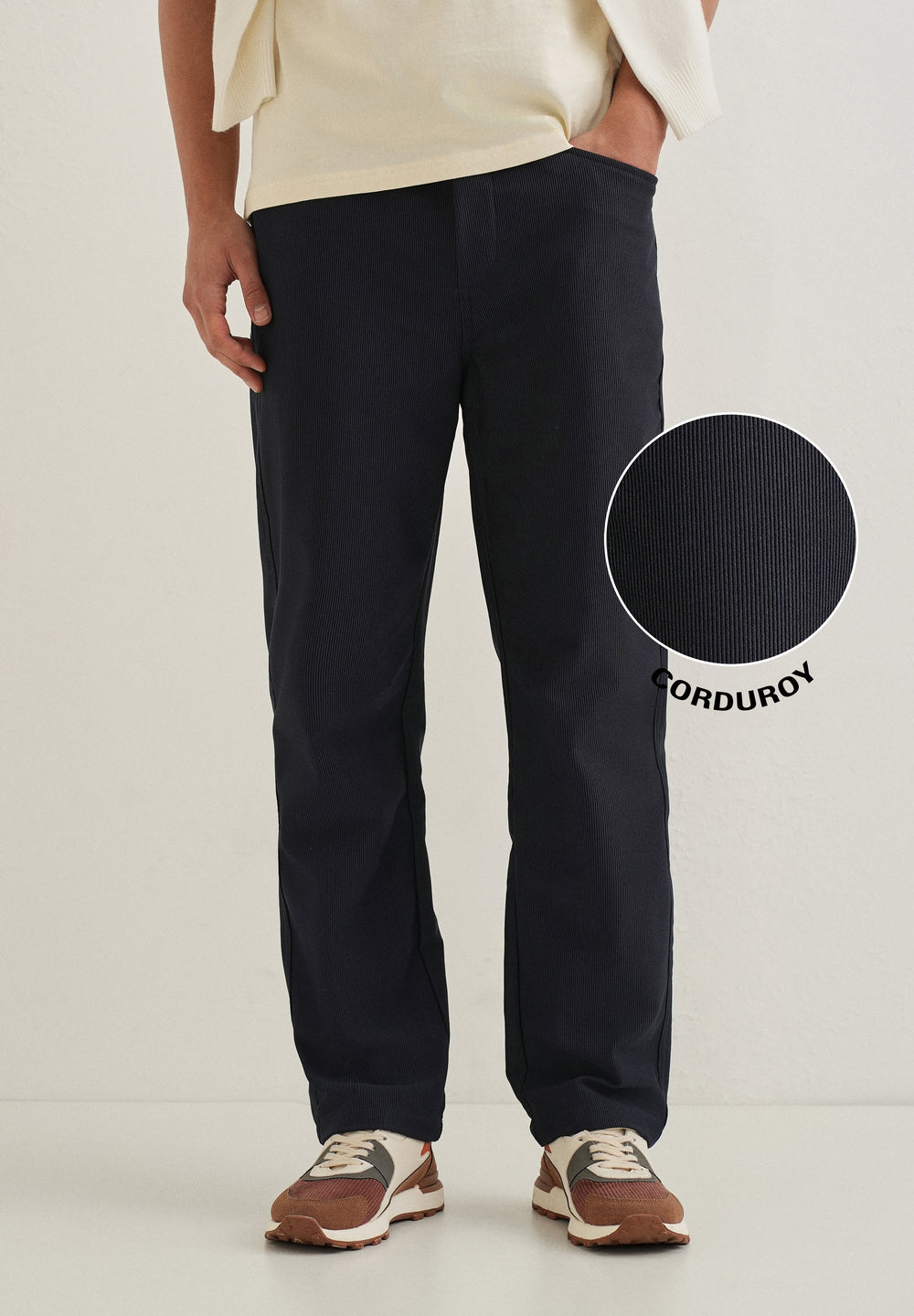 Navy Blue Straight Fit Corduroy Pants