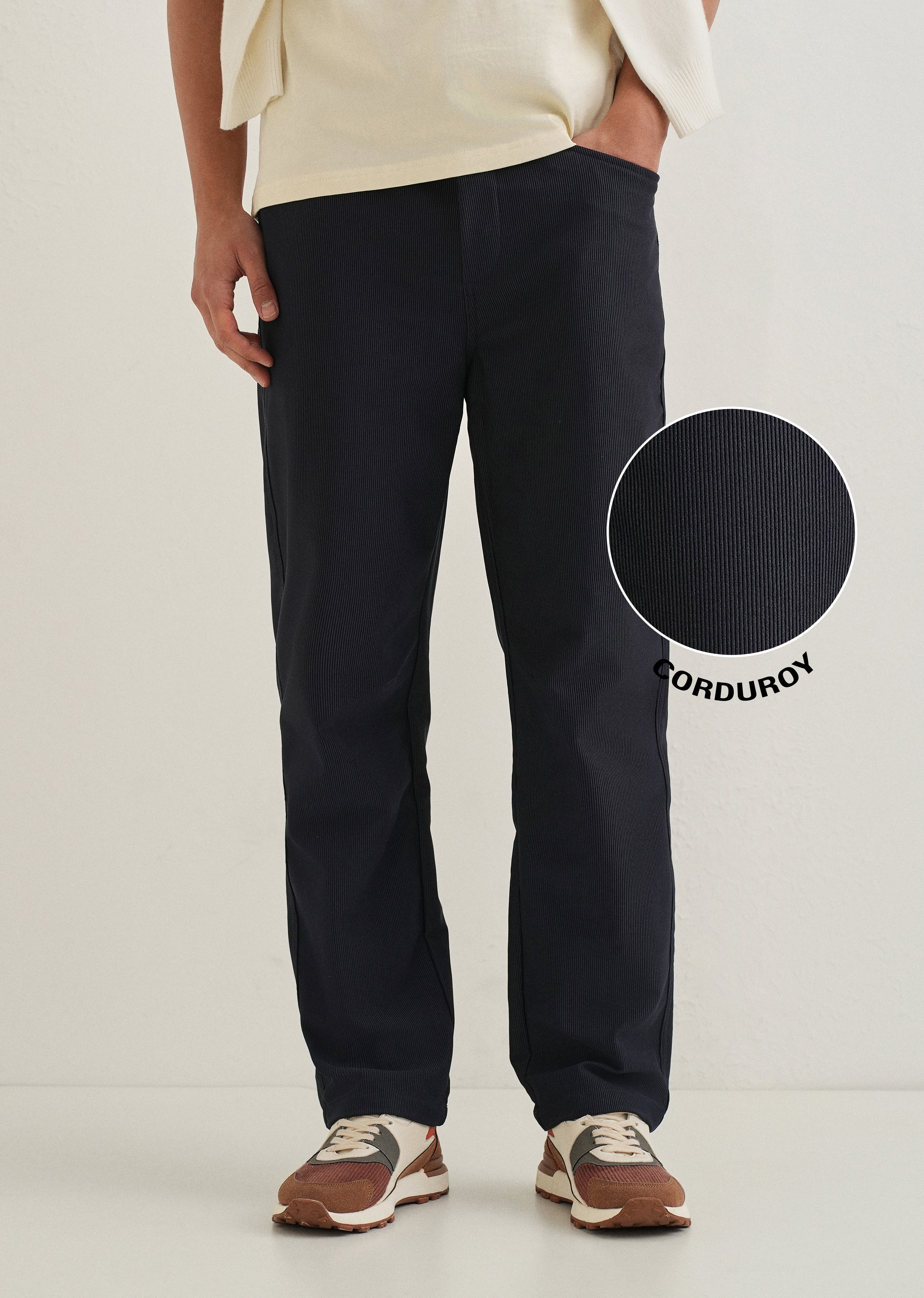 Navy Blue Straight Fit Corduroy Pants