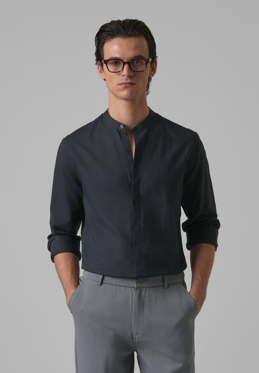 Navy Blue Cotton Linen Shirt