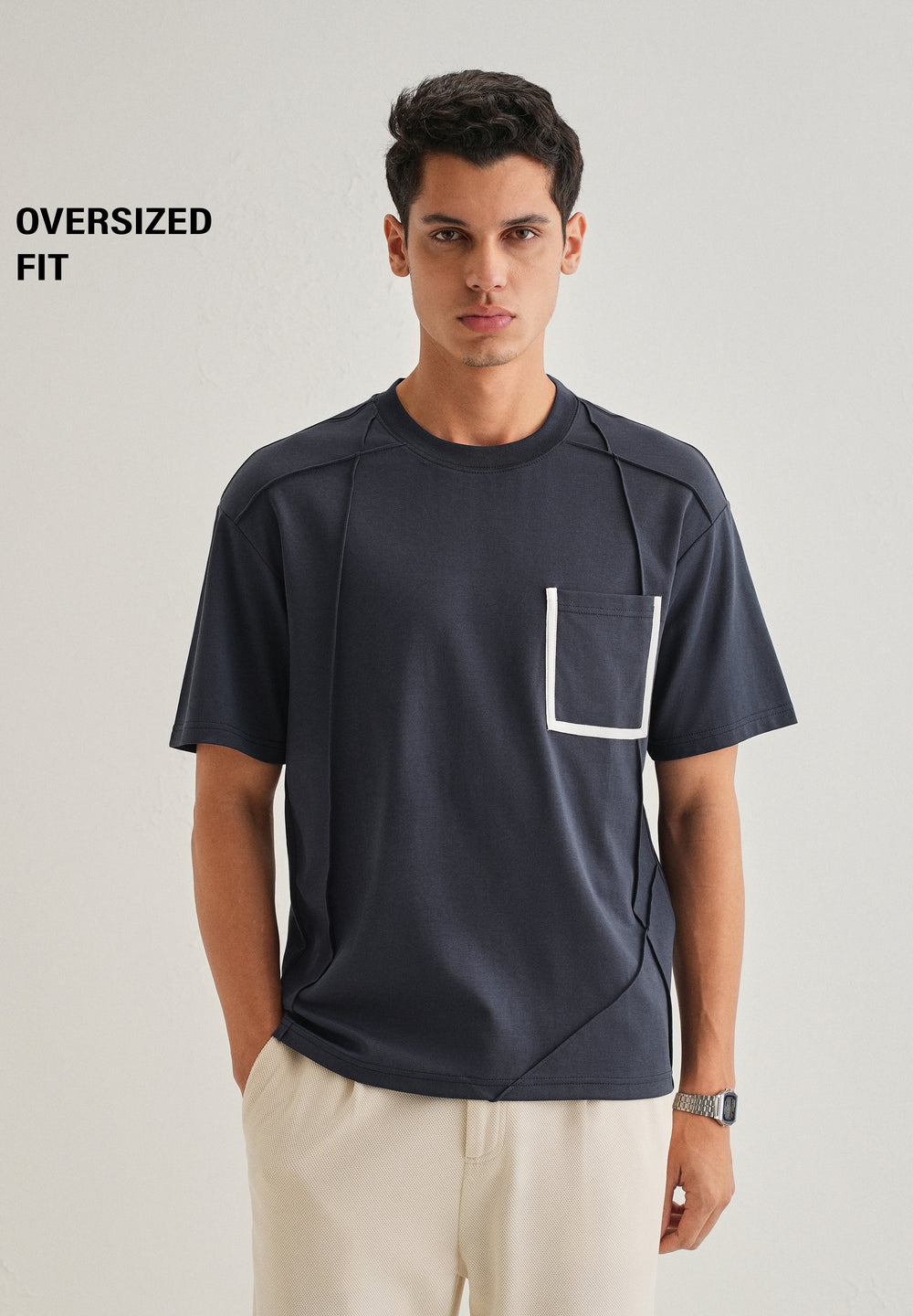Navy Blue Cut & Sew Oversized T-shirt