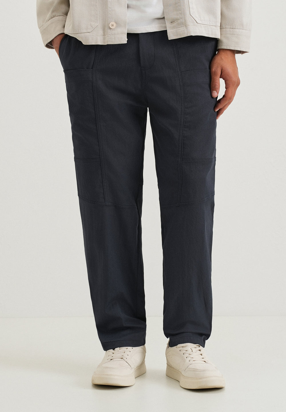 Navy Blue Drawstring Panel Cargo Pant