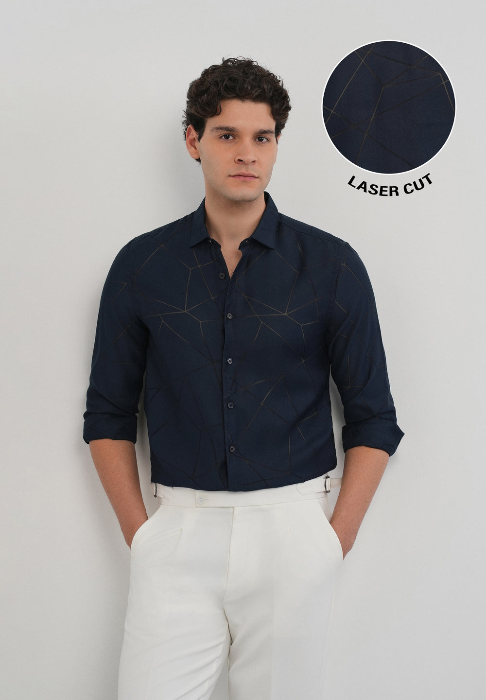 Navy Blue Laser Cut Shirt