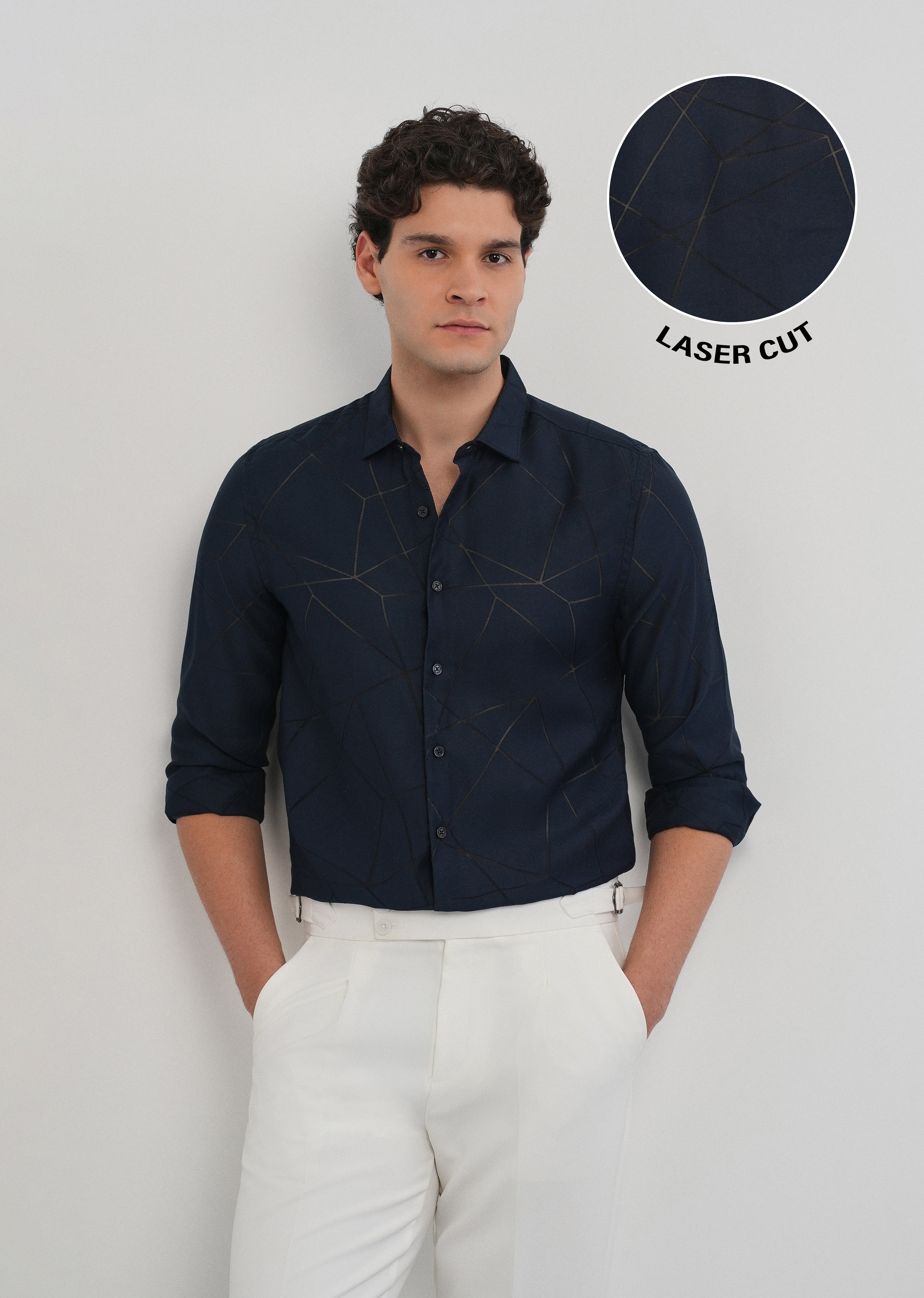 Navy Blue Laser Cut Shirt