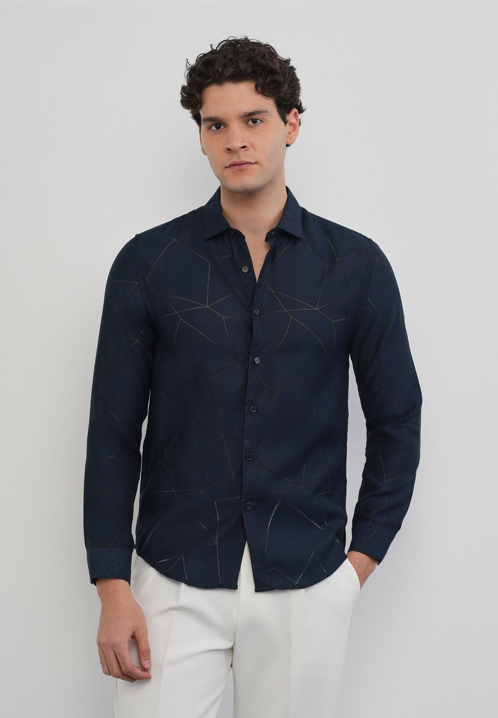 Navy Blue Laser Cut Shirt