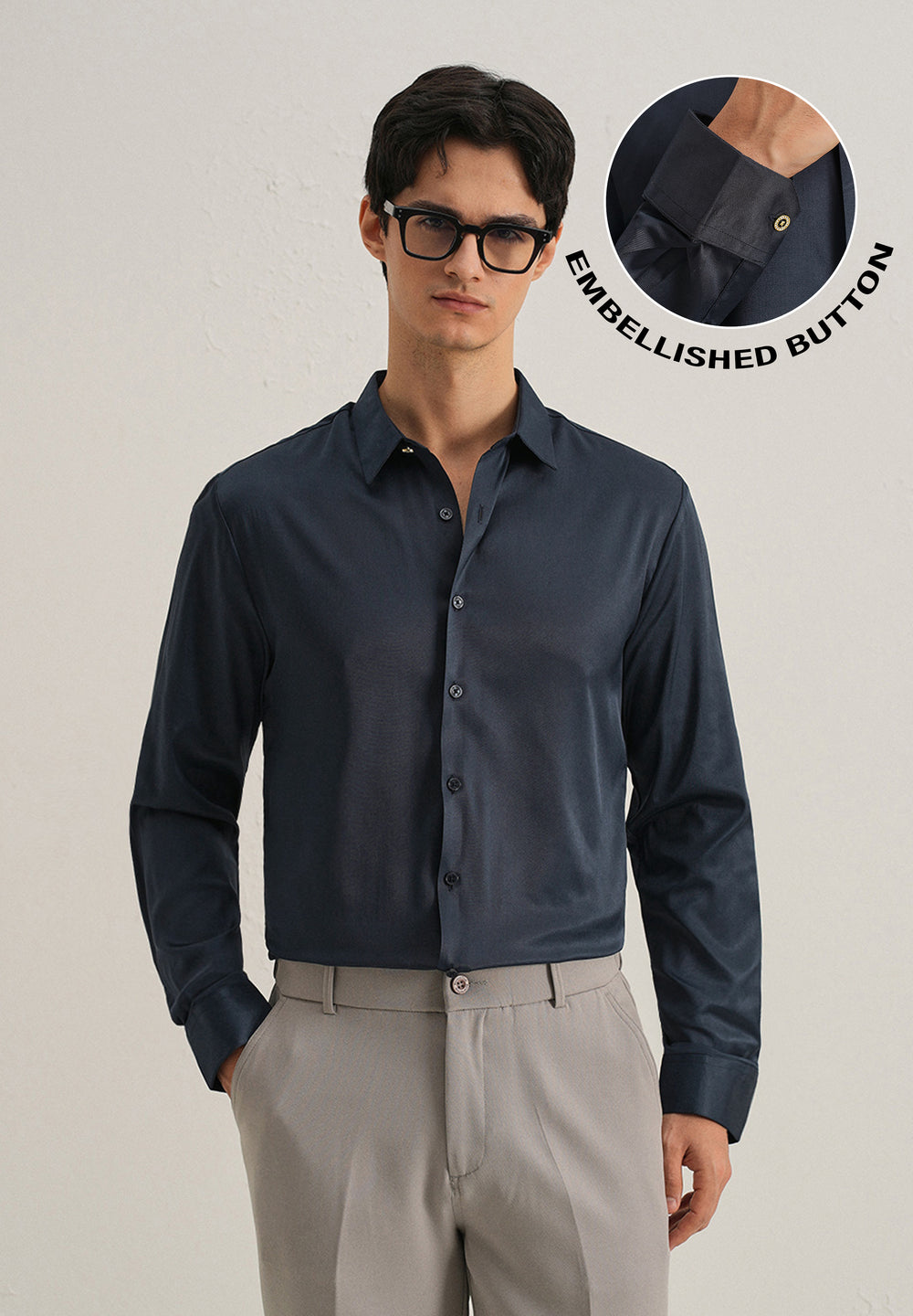Navy Blue Plain Stitchless Placket Shirt
