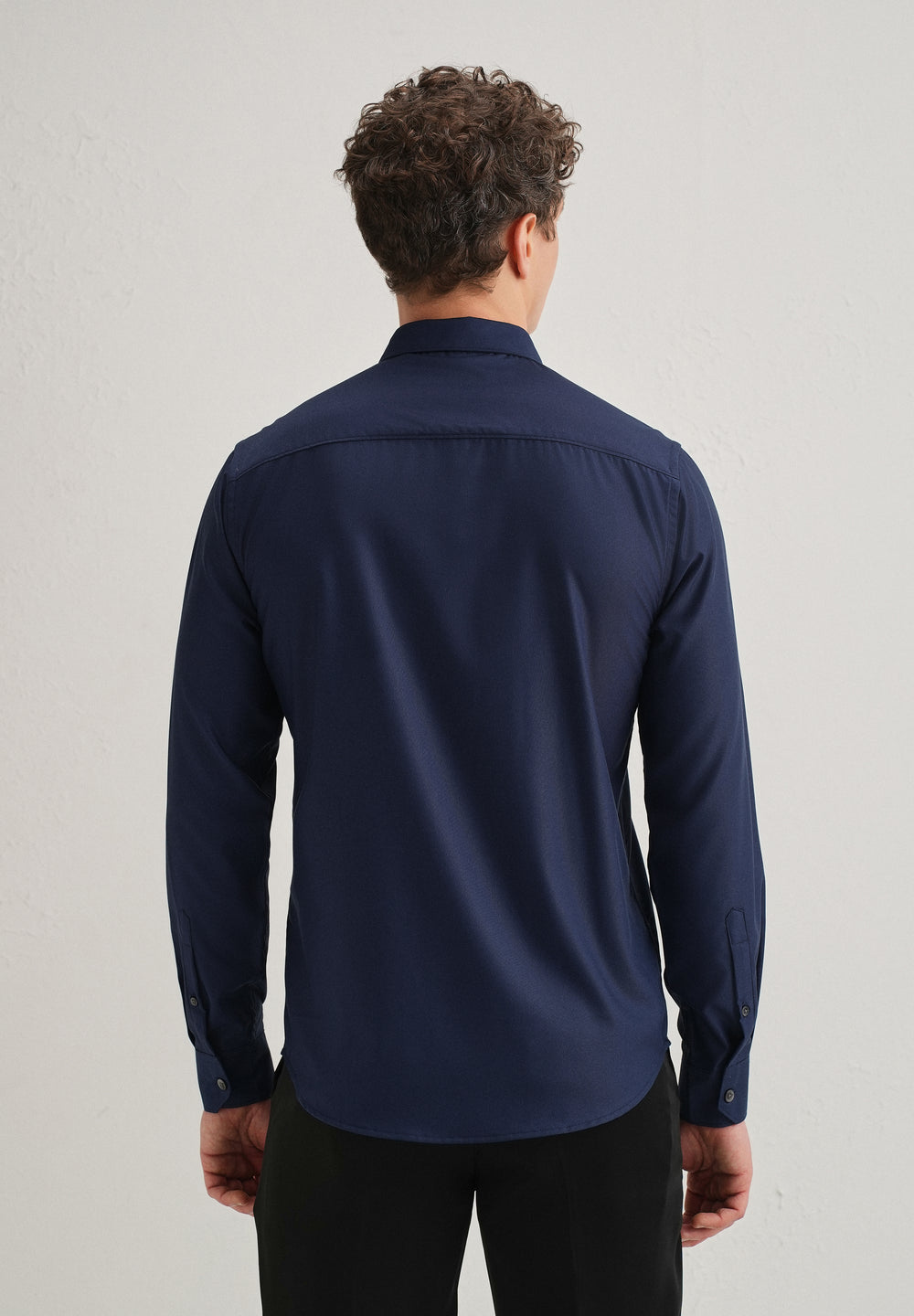 Navy Blue Stitchless Placket Plain Shirt