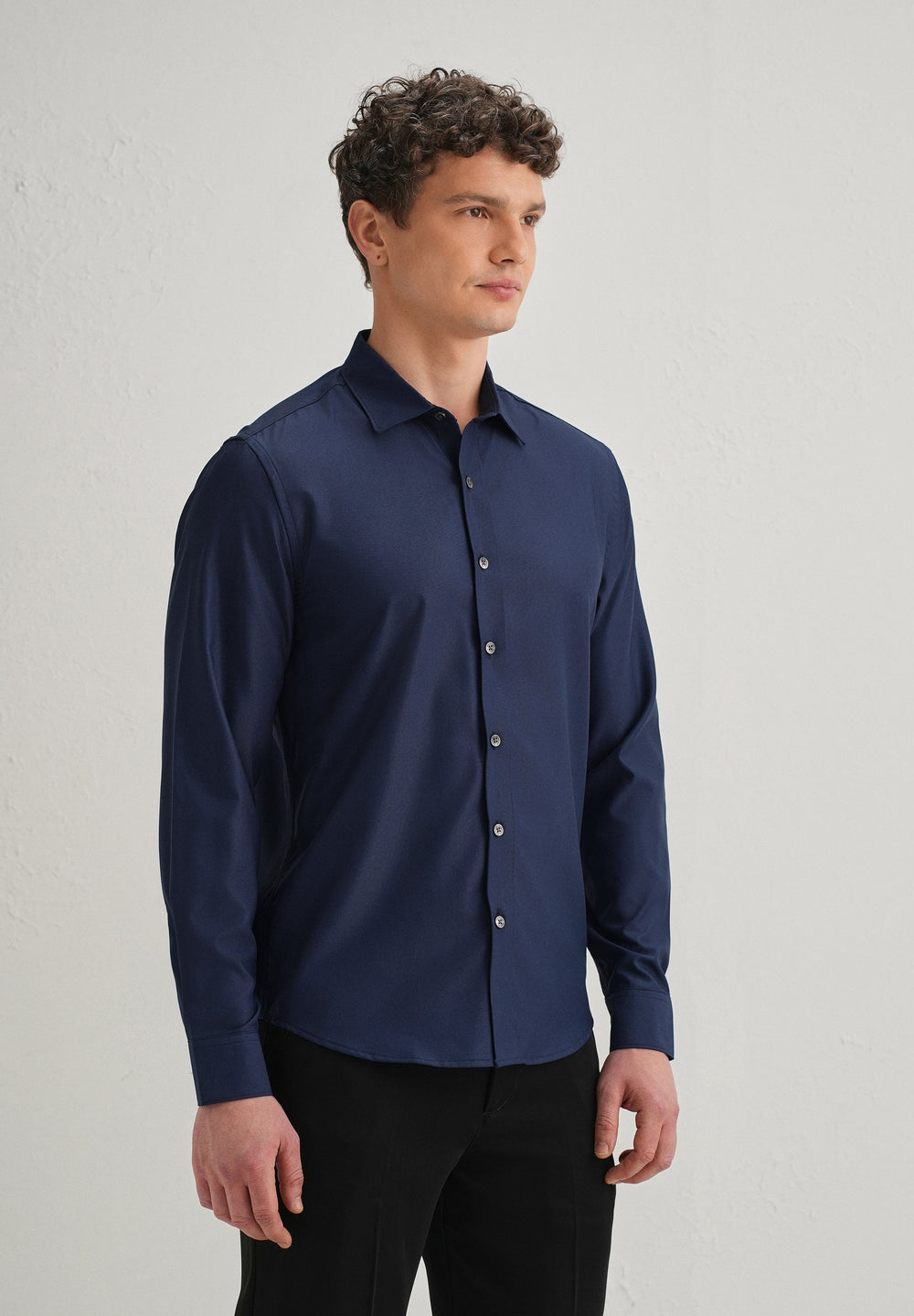 Navy Blue Stitchless Placket Plain Shirt