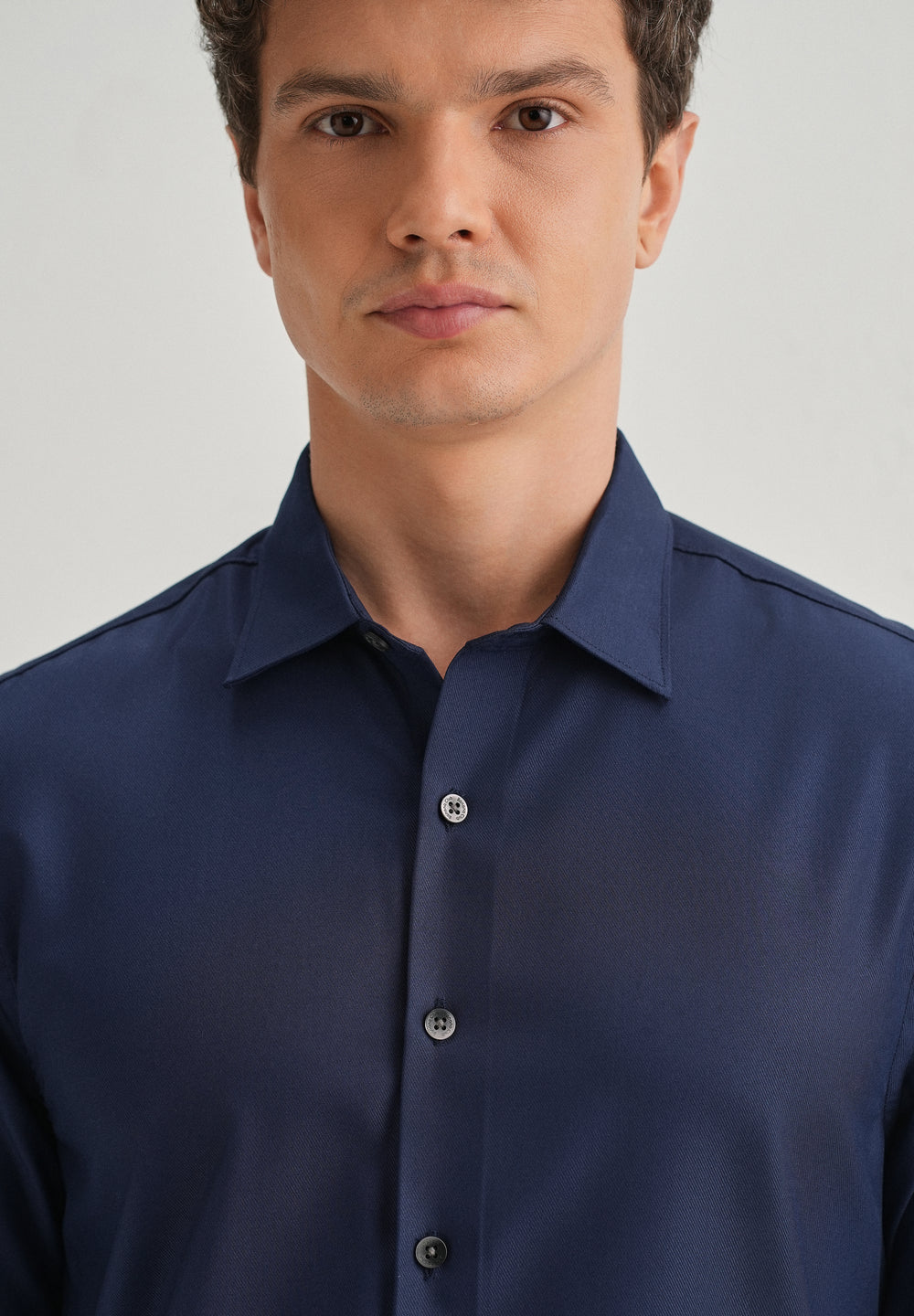 Navy Blue Stitchless Placket Plain Shirt