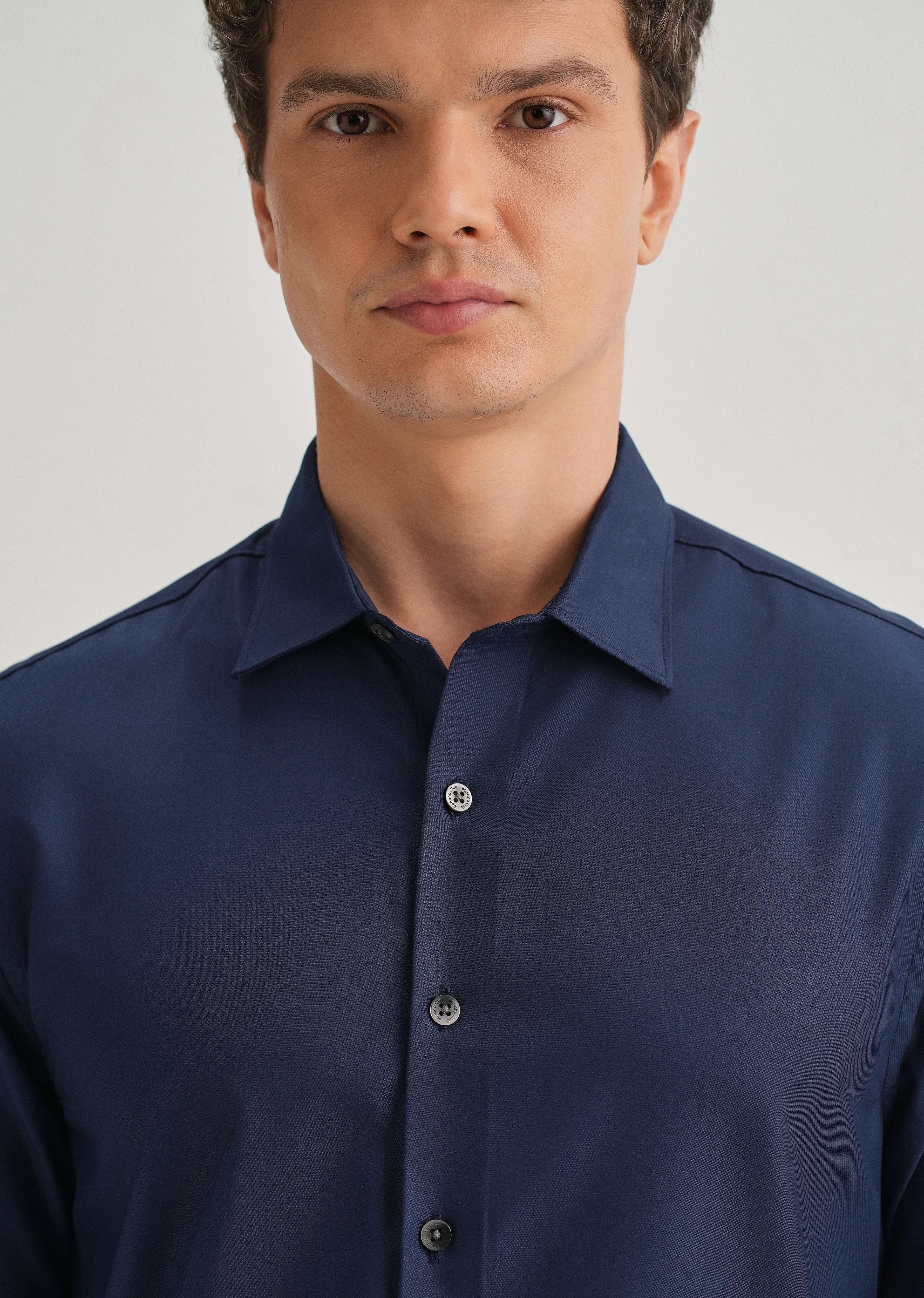 Navy Blue Stitchless Placket Plain Shirt