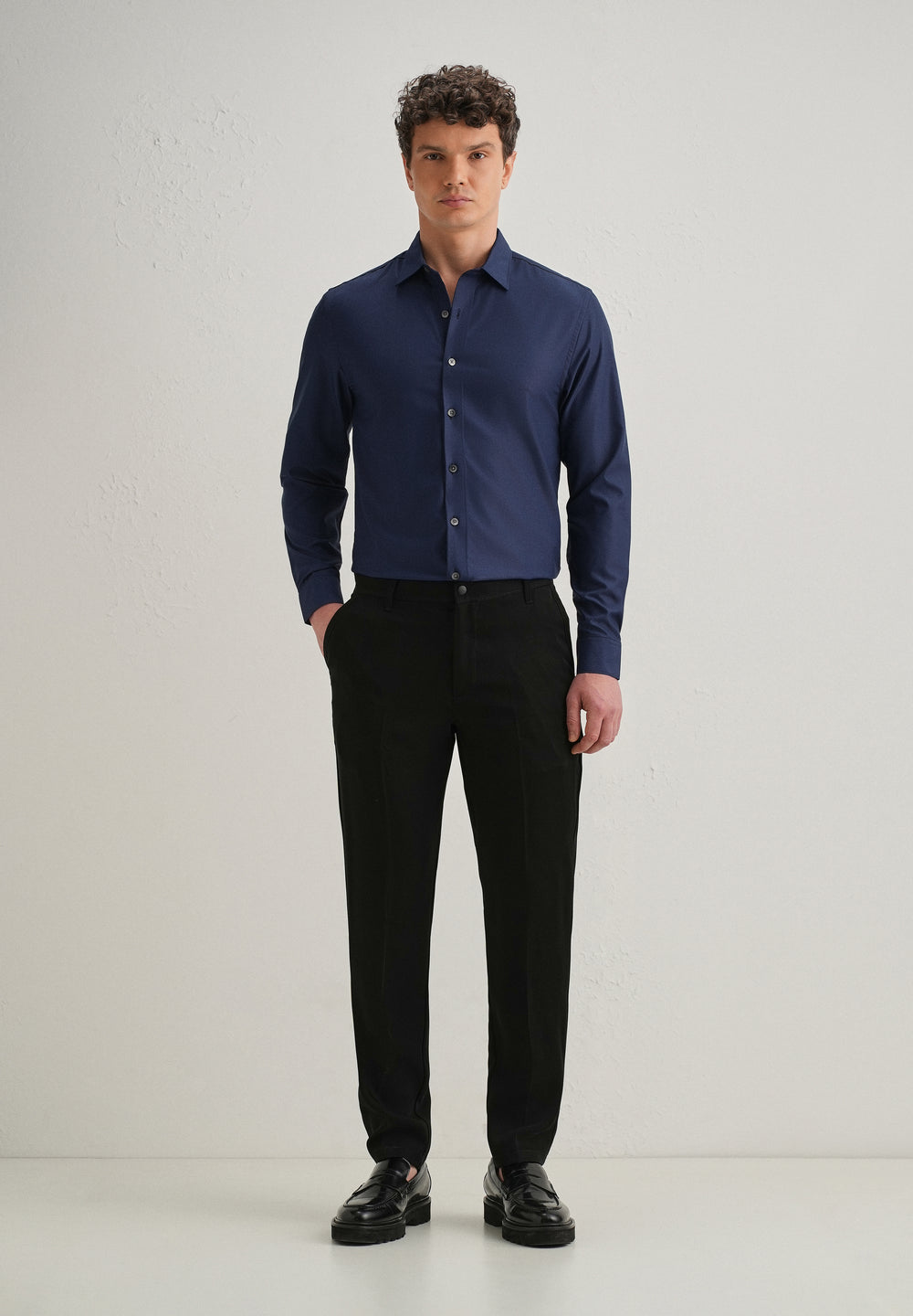 Navy Blue Stitchless Placket Plain Shirt