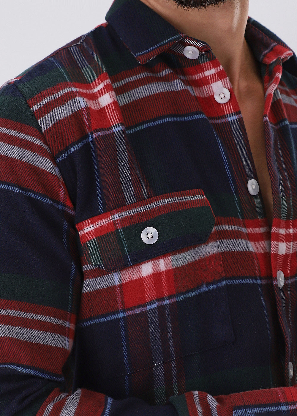 Navy Blue Brushed Cotton Check Shirt