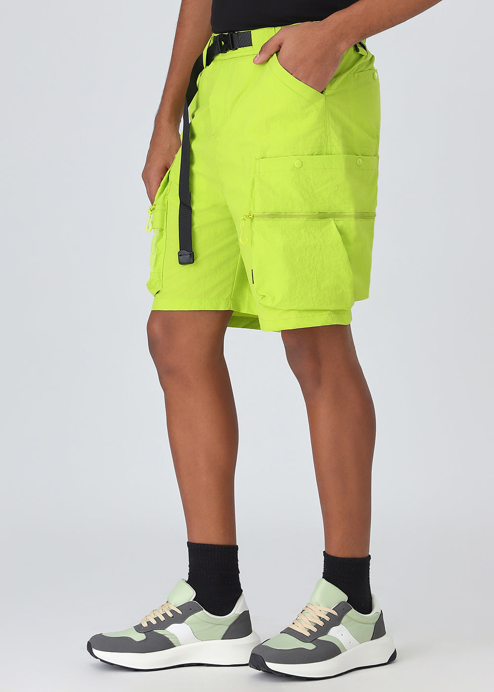 Neon Buckle Belt Cargo Shorts