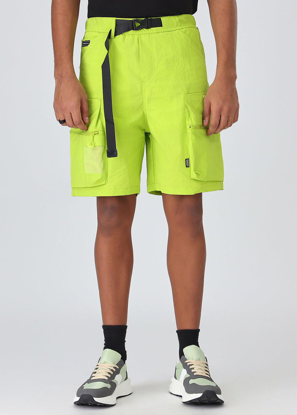 Neon Buckle Belt Cargo Shorts