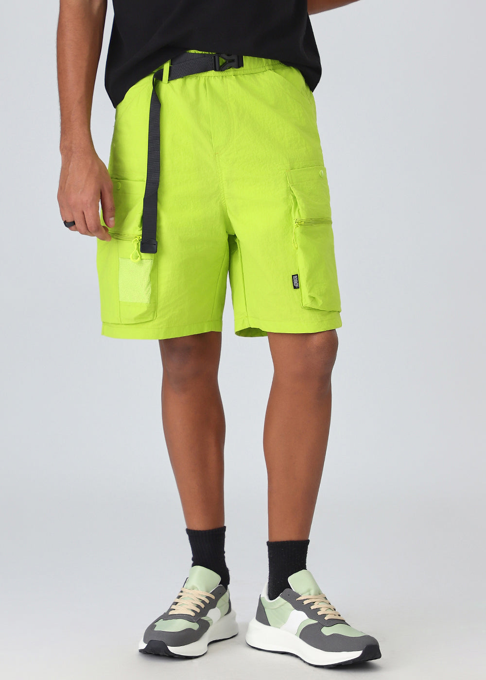 Neon Buckle Belt Cargo Shorts