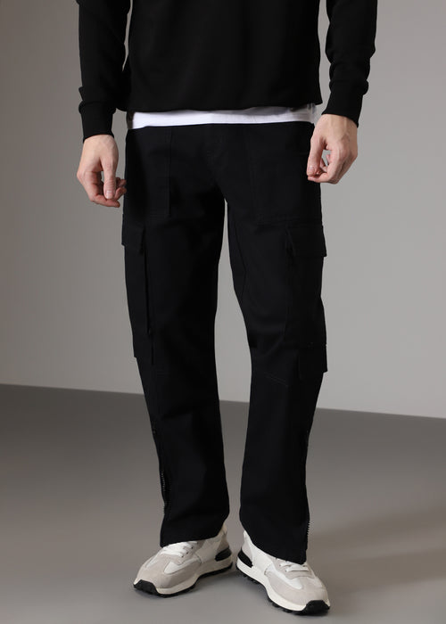 Nero Black Zipper Cargo Pant