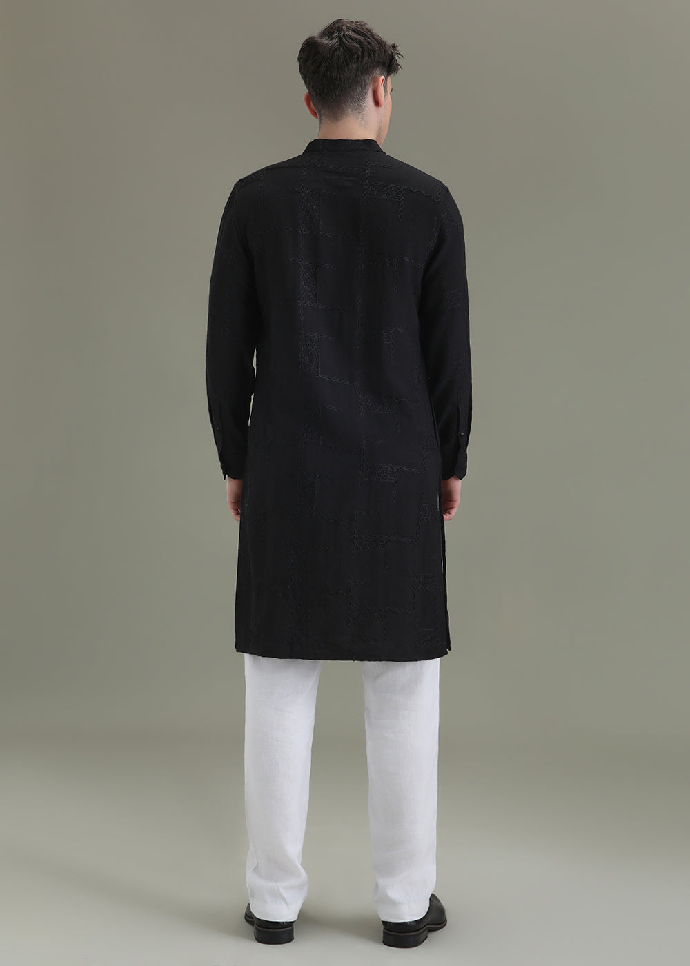 Night Black Self Embroidered Kurta