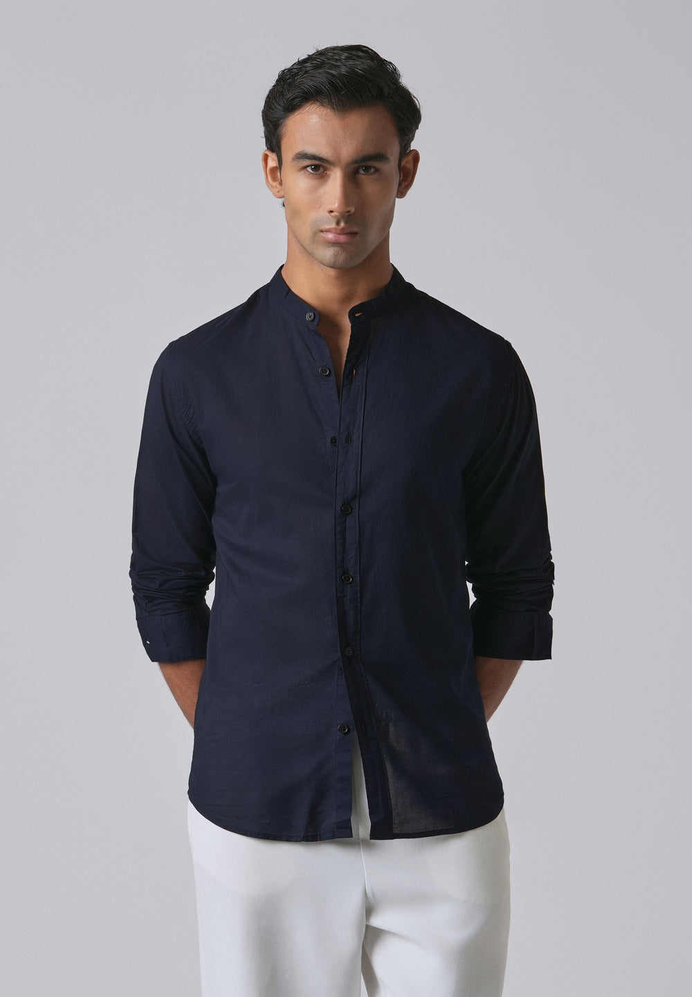 Night Blue Plain Cotton Shirt