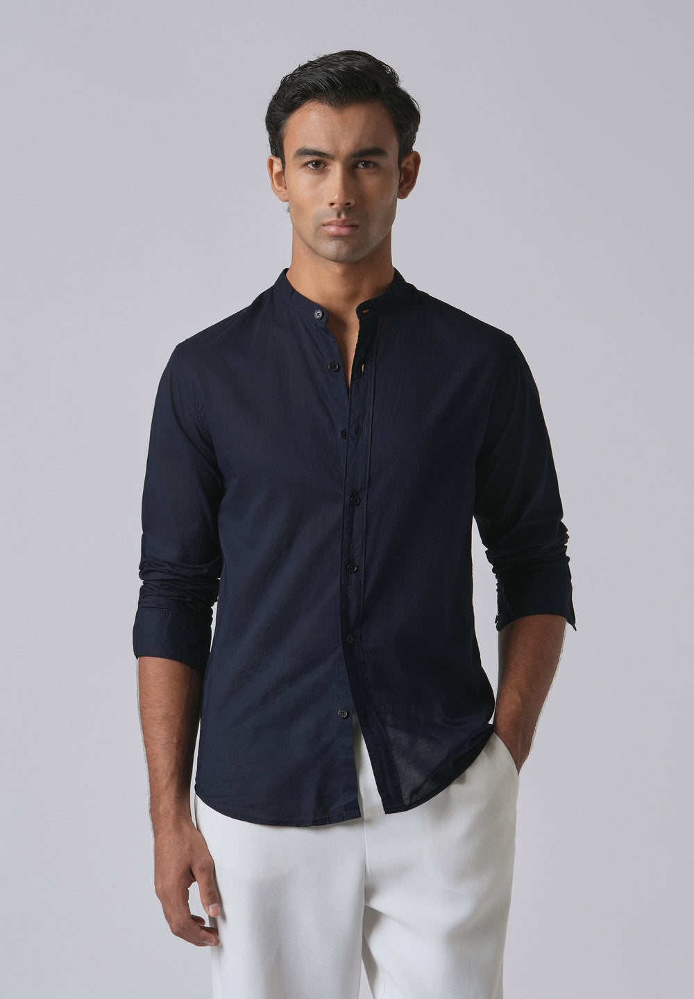 Night Blue Plain Cotton Shirt