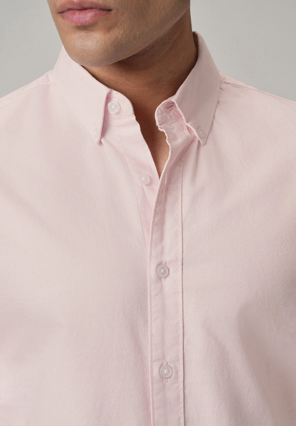 Light Pink Plain Elbow Patch Oxford Shirt