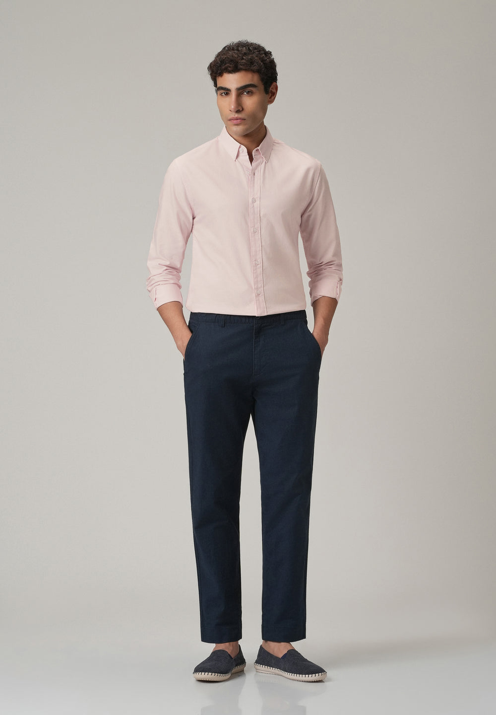 Light Pink Plain Elbow Patch Oxford Shirt