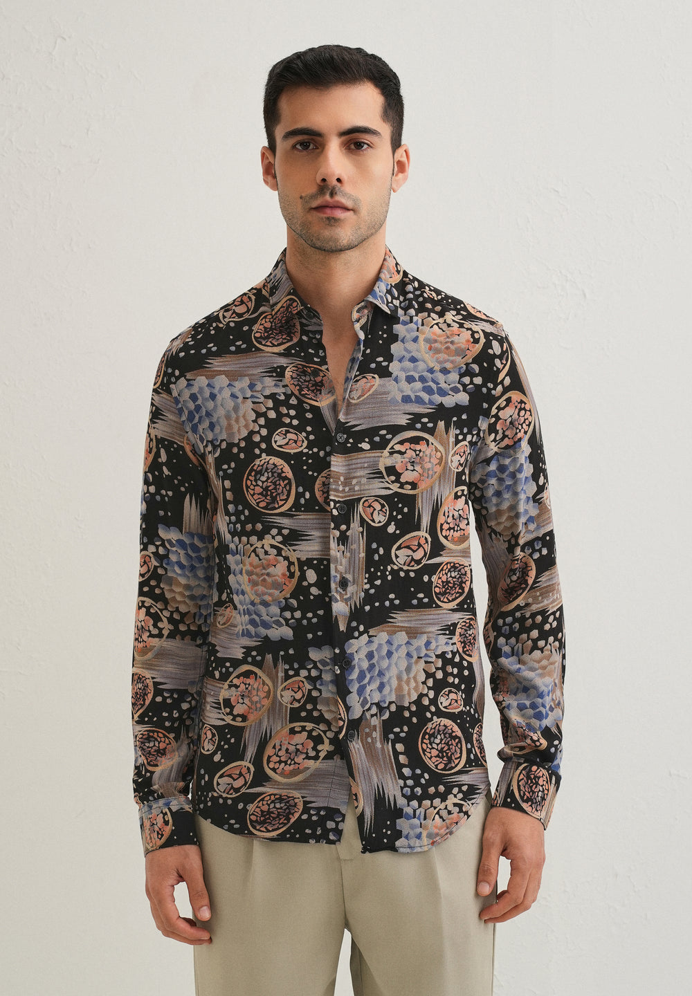 Noir Black Abstract Feather Shirt