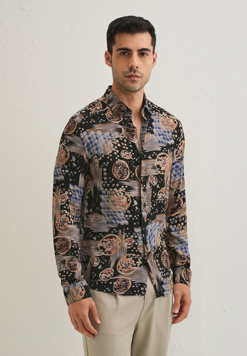 Noir Black Abstract Feather Shirt