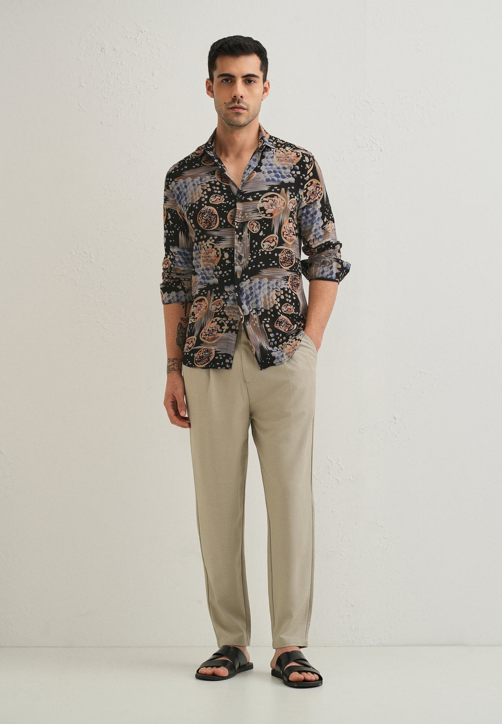 Noir Black Abstract Feather Shirt