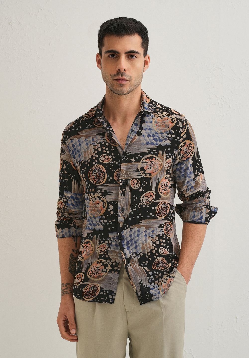 Noir Black Abstract Feather Shirt