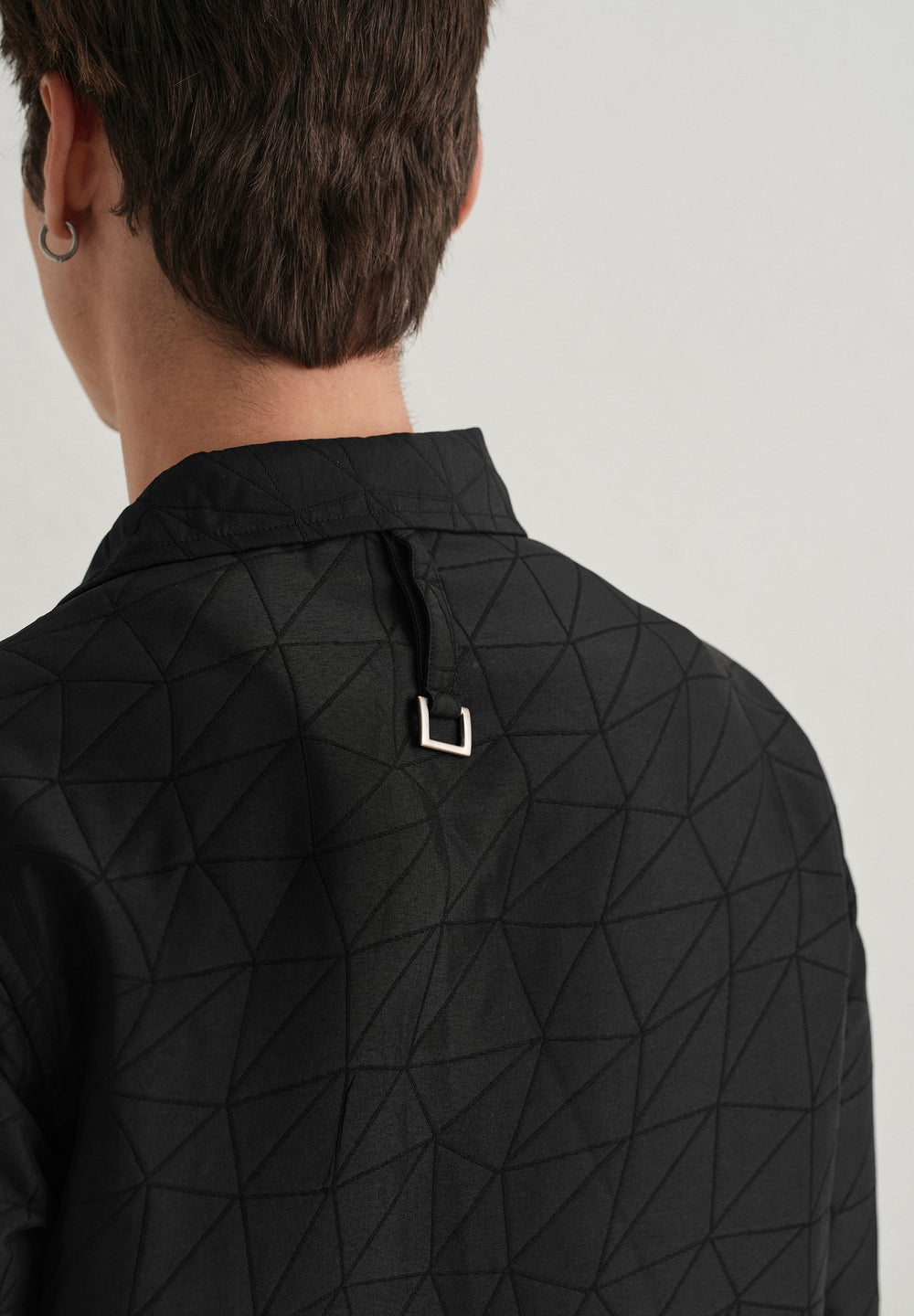 Noir Black Cross Pocket Self Pattern Shacket