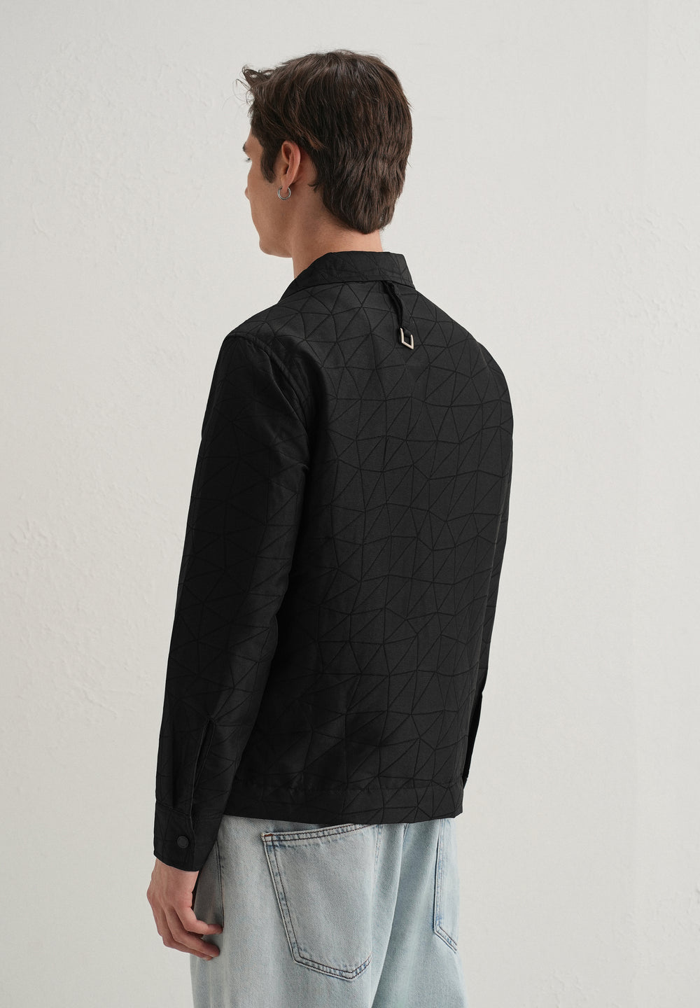 Noir Black Cross Pocket Self Pattern Shacket