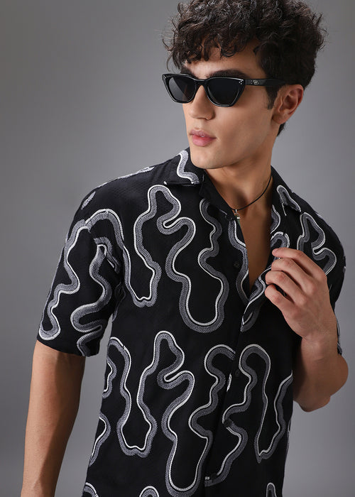 Noir Black Embroidered Shirt