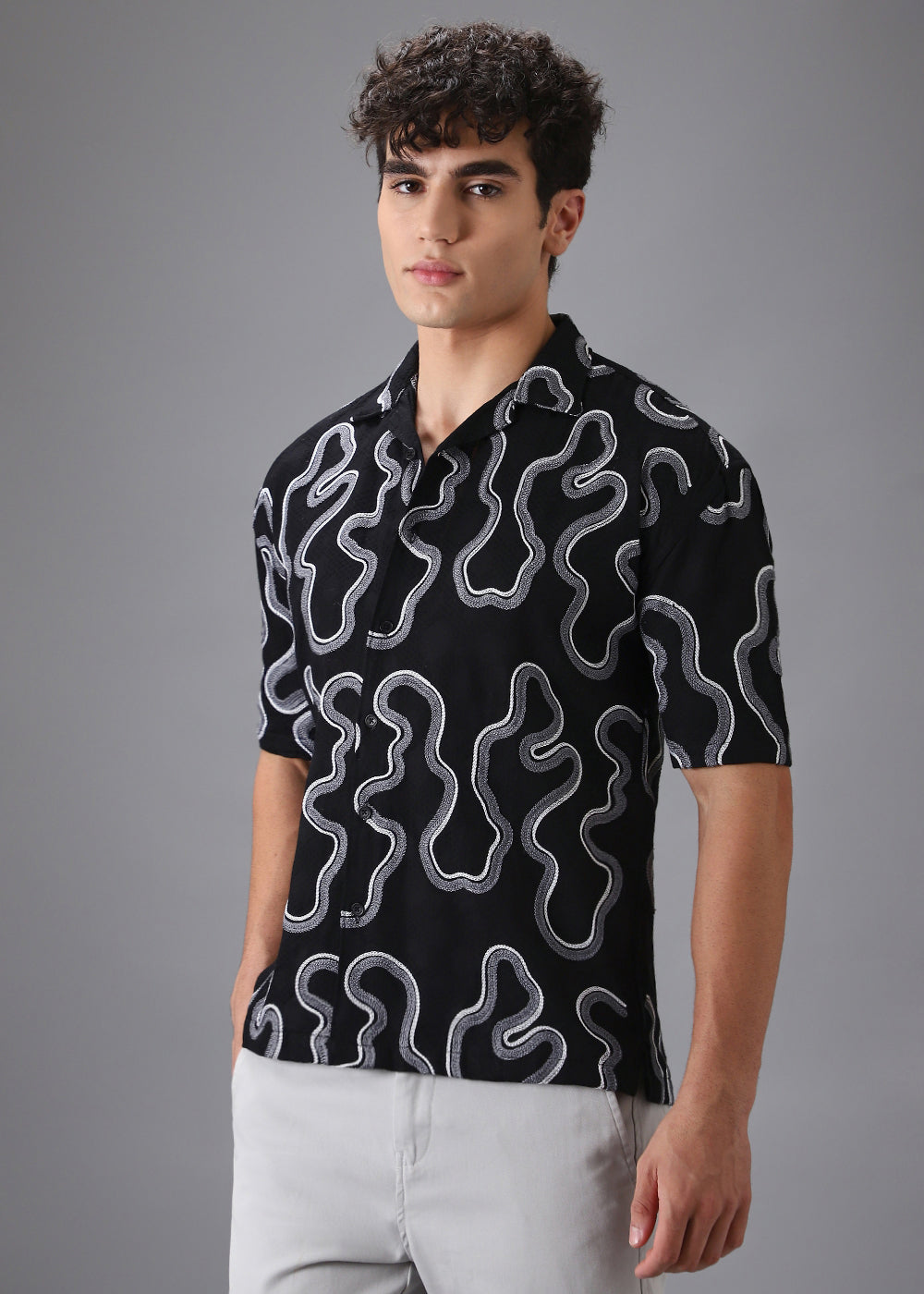 Noir Black Embroidered Shirt