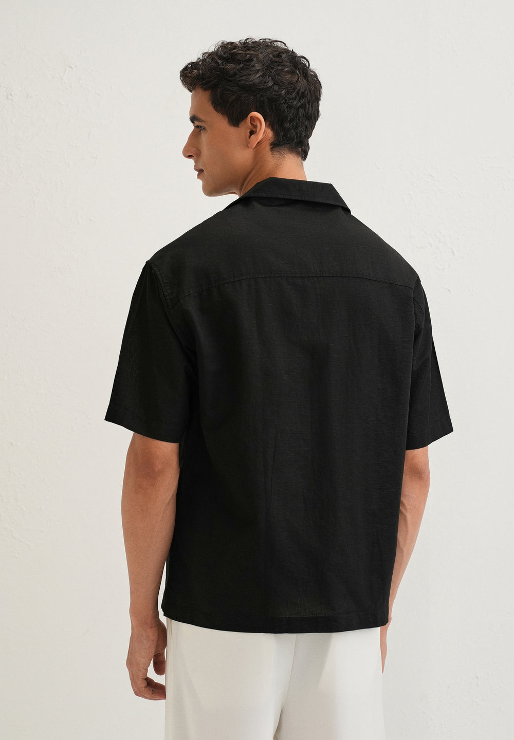 Noir Black Embroidery Cuban Collar Shirt