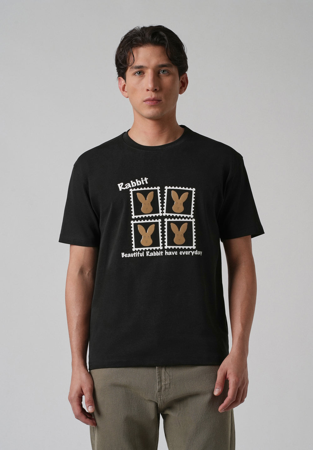 Noir Black Embossed Printed Slim Fit T-shirt
