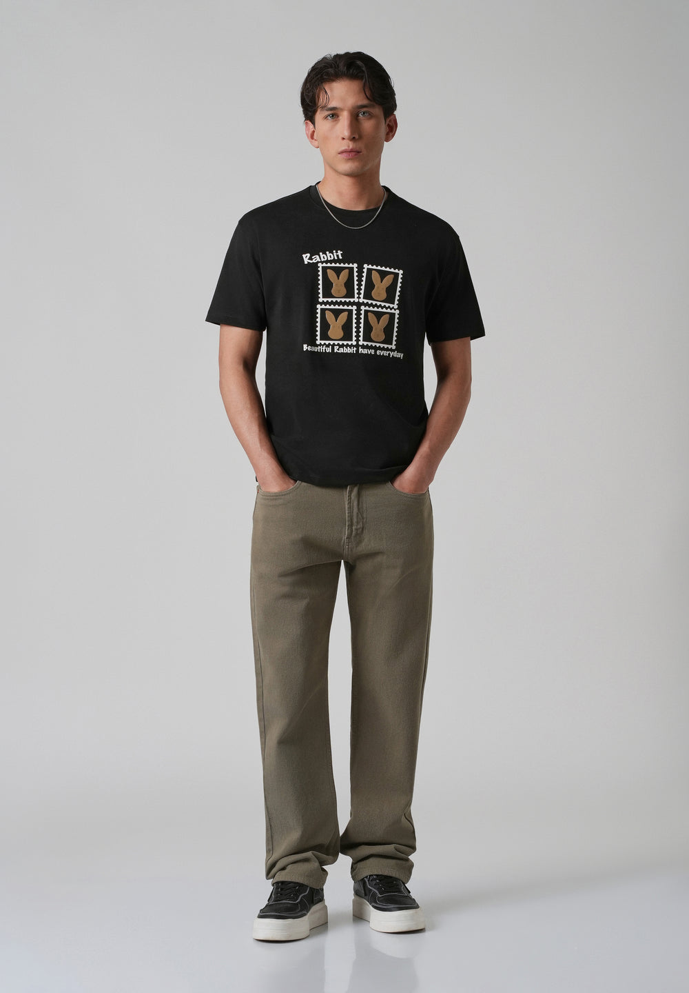 Noir Black Embossed Printed Slim Fit T-shirt
